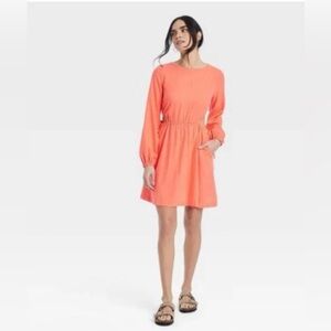 Universal thread coral Balloon Long Sleeve short cut out  A Line Dress size XXL